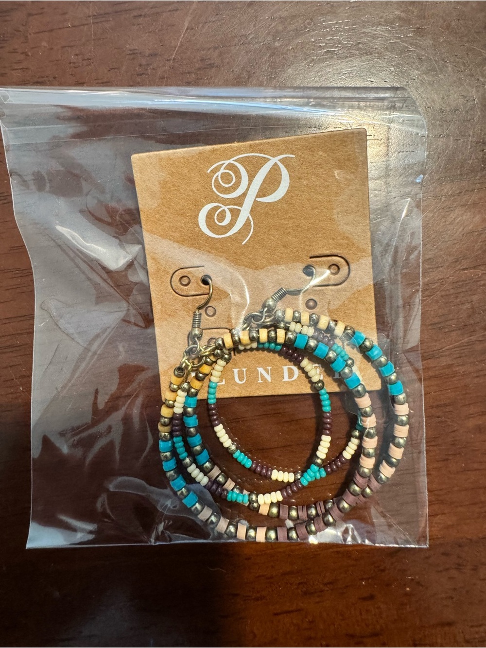 Plunder Turquoise, Cream & Brown Multi-Beaded Hoop Earrings